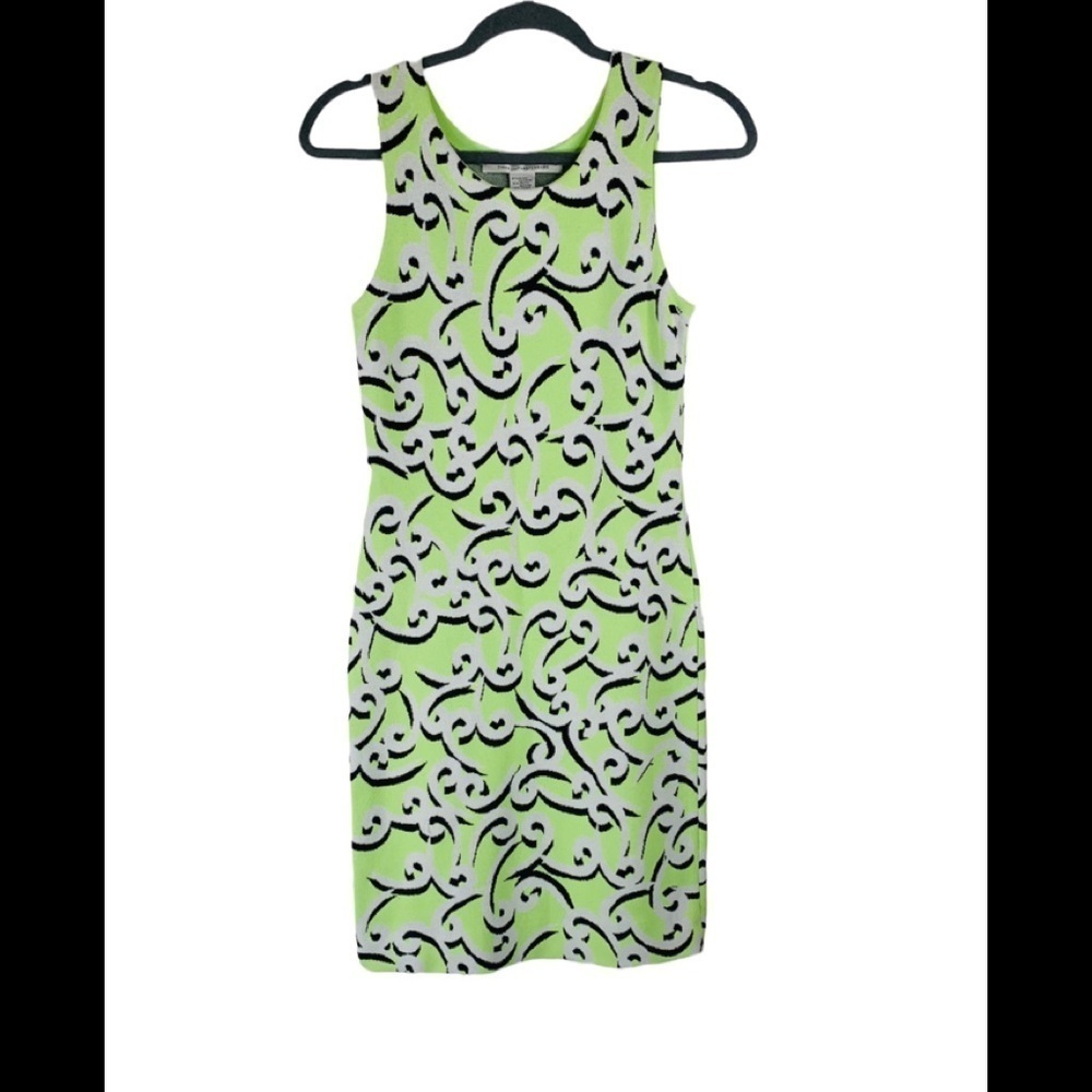 Diane Von Furstenberg Green and Black Patterned Dress